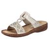 Pantolette RIEKER, Damen, Gr. 43, beige (hellbeige), Lederimitat, metallic, klassisch, Schuhe, Sommerschuh, Strandschuh, Schlappen, Urlaubschuh mit Klettverschluss