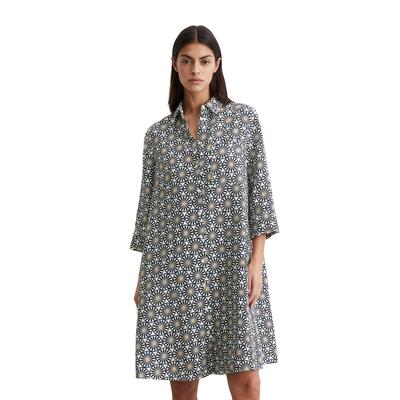 Midikleid MARC O'POLO "mit Print-Muster", Damen, Gr. 38, Normalgrößen, multi, weiß cotton, Obermaterial: 100% Leinen; Futter: 100% Nicht verfügbar, bedruckt, relaxed fit knielang, 3/4-Ärmel Manschette, Kleider Image