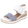 Sandalette REMONTE "ELLE-Collection", Damen, Gr. 41, bunt (weiß, dunkelblau), Leder, Bast, feminin, Schuhe, Sommerschuh, Sandale, Bequemschuh mit Klett unter der Zierschnalle
