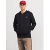Kapuzensweatjacke JACK & JONES "JJECORP LOGO SWEAT ZIP HOOD", Herren, Gr. XS, schwarz (schwarz detail:small print, schwarz), angeraute Sweatware, Obermaterial: 70% Baumwolle, 30% Polyester, unifarben, modisch, regular fit, Langarm Rippbündchen,...