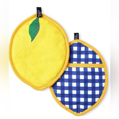 Kate Spade Kitchen | Lemon Party And Spring Gingham 100% Woven Cotton Canvas Pot Holder 2-Pack | Color: Blue/Yellow | Size: Os