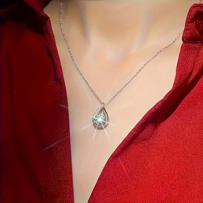 TEMU Exquisite 925 Silver Teardrop Necklace - Elegant Jewelry For Parties, Festive And Anniversary Outfits, Shoes & Accessories...women's Fashion Chain Necklace Image