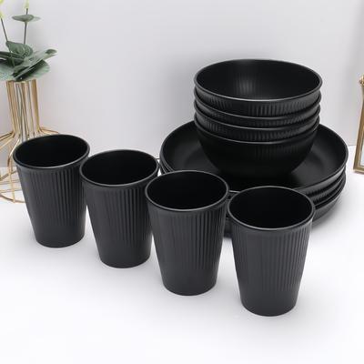 TEMU Complete Set Of Black Pp Plate, Bowl, Cup, Home Use, , Soup Bowl, Cup, Tableware Set Suitable For Family Gatherings, Hotels, Halloween, Christmas Gifts Image