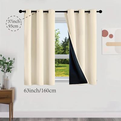 TEMU 2pcs Set Minimalist Blackout Curtains - Solid Color, Thermal Insulated With Grommet Top For Easy Hanging - Bedroom, Living Room, Kitchen & Bathroom Decor Image