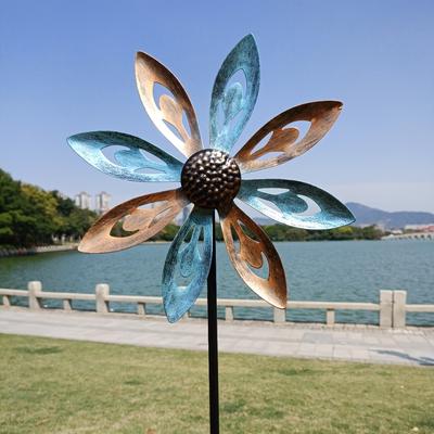 TEMU 1pc Single-sided Flower Diameter 11.8in Face Retro Metal Rotating Windmill Outdoor Garden Decoration Image