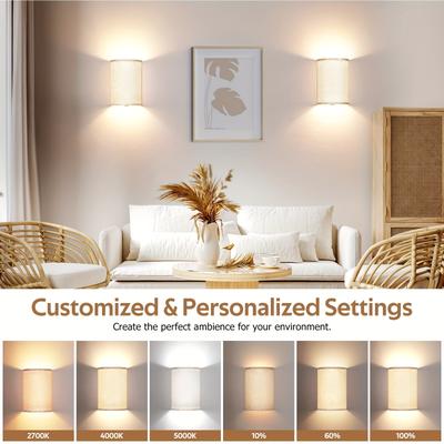 TEMU 2pcs Set, Remote-controlled, Led Wall Lamp, Battery-powered (battery Not Included), Adjustable Rgbw Colors, With Linen Lampshade, Suitable For Bedroom, Living Room And Office. Image