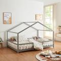 [en.casa] - Lit d'Enfant Forme Maison avec Grille de Protection Treviolo 200 x 140 cm gris