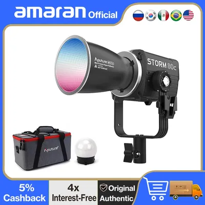 Aputure Storm 80c RGB LED Video Light 80W Full-Color Point Source Photographt Light 1800K-20000K Weatherproof for Outdoor Shoot