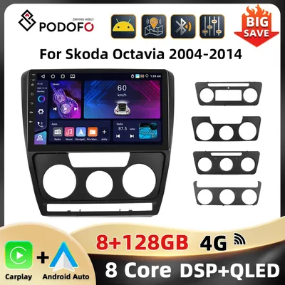 Podofo 10.1'' 2Din Car Audio For Skoda Octavia 2004-2014 Multimedia Player WIFI 4G GPS Navigation Carplay Android Auto Car Radio