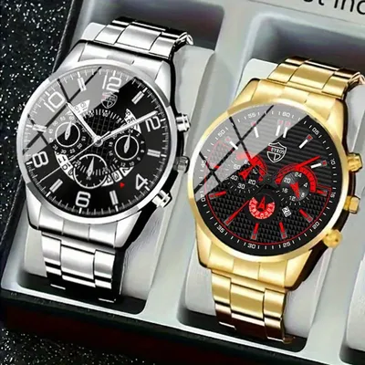 2Pcs/set Men's Business Casual Round Quartz Watch Alloy Strap Case Suitable for festivals or daily wear Men's Fashion Watch Set