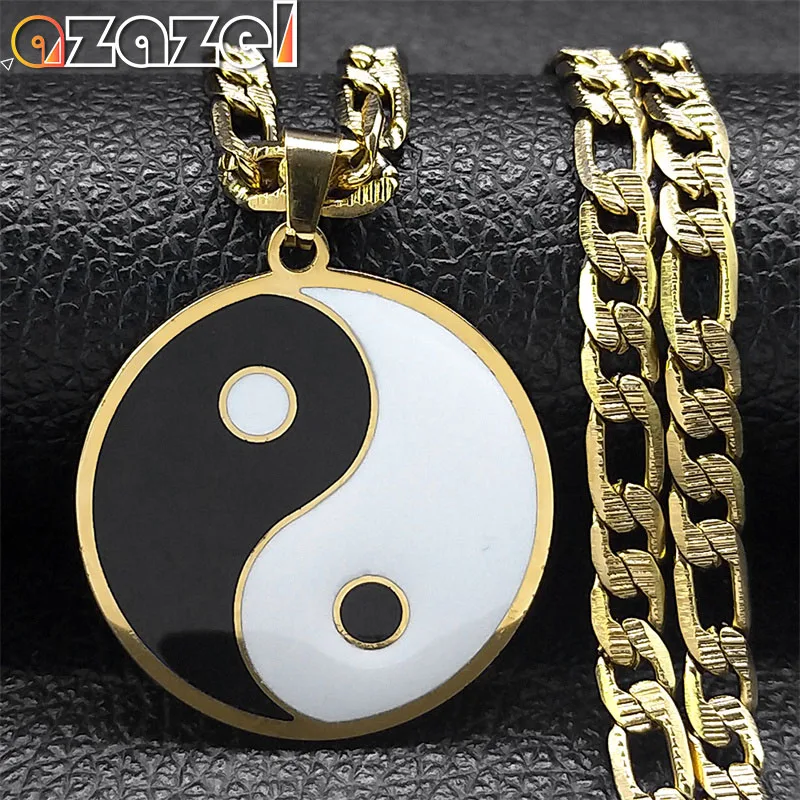 Yin Yang Anhänger Halskette für Männer Edelstahl Gold Farbe Chinesischen Taoismus Ba Gua Taichi Zeichen Halsketten Schmuck Geschenke Image