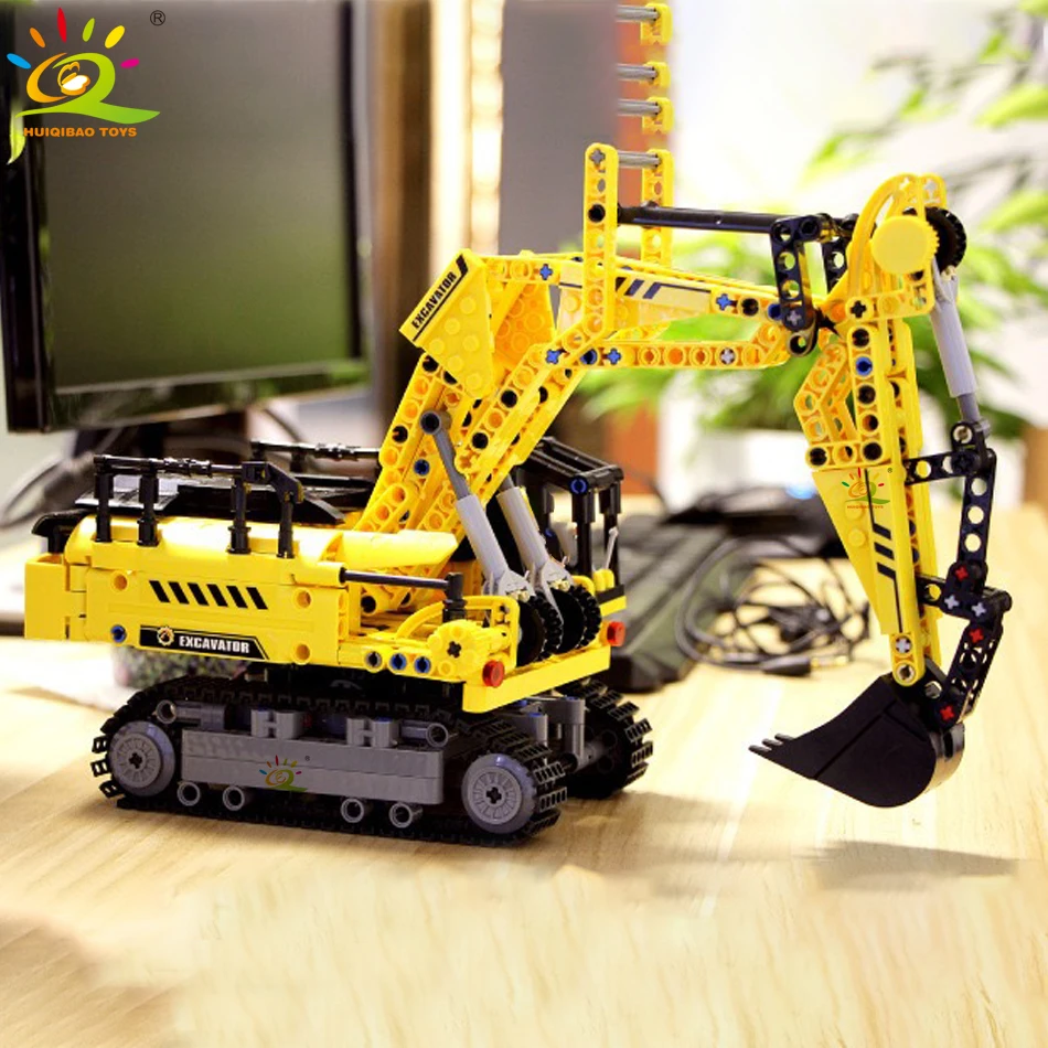 HUIQIBAO 841PCS MOC Engineering Bagger Lkw Bausteine Fahrzeug Auto Ziegel Stadt Bau Spielzeug Für Kinder Jungen Image