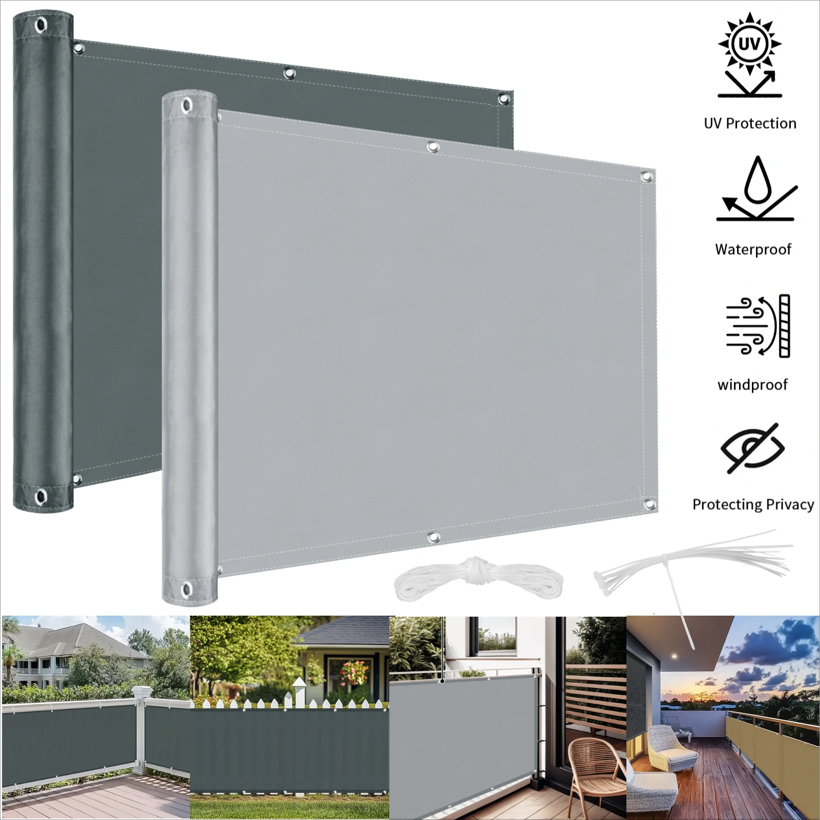 Balkon-Sichtschutz-Schattenstoff, wasserdichter Zaun, Sonnenschutznetz, 95 % UV-Schutz für Garten, Unterschlupf, Deck, Veranda, Geländer, Pool-Dekoration