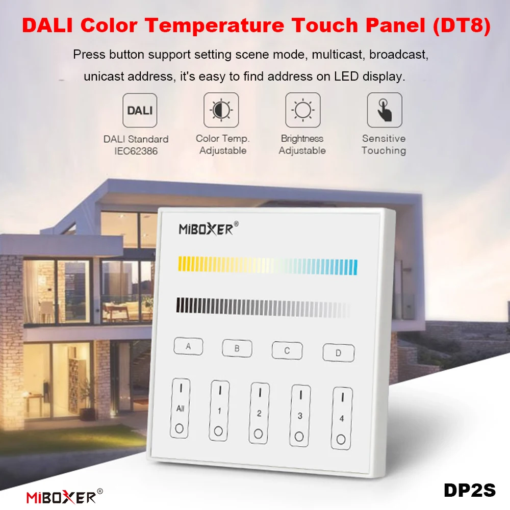 Miboxer DP2S 86 DALI DT8 Signal DALI Bus Standard IEC62386-102,207,209 Touch 1 ~ 100 % Doppelt weiß Dimmhelligkeit Host Panel Image