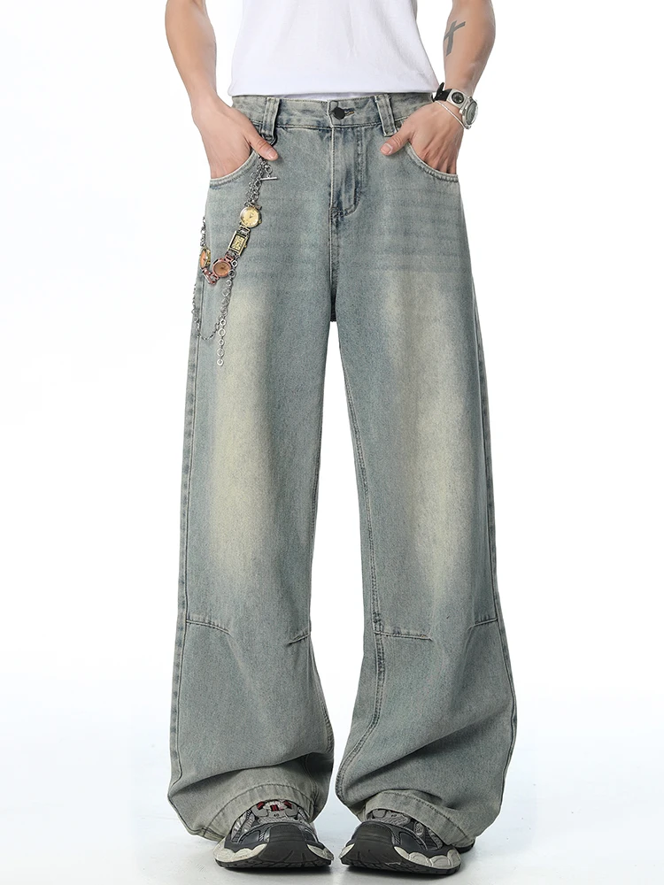 Y2k Koreanische männer Baggy Jeans Blau Personalisierte Mode Gerade Breite bein Hosen Männlichen Streetwear Vintage Casual Denim Hosen