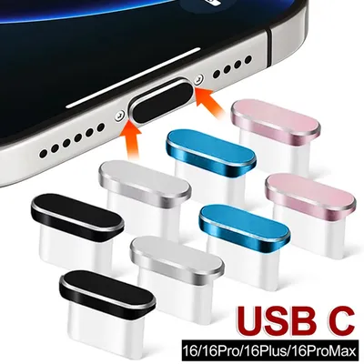2PCS 16PM Metall Telefon Staub Stecker USB C Typ-C Lade Port Protektoren Kappe für IPhone 16 15 Pro Image