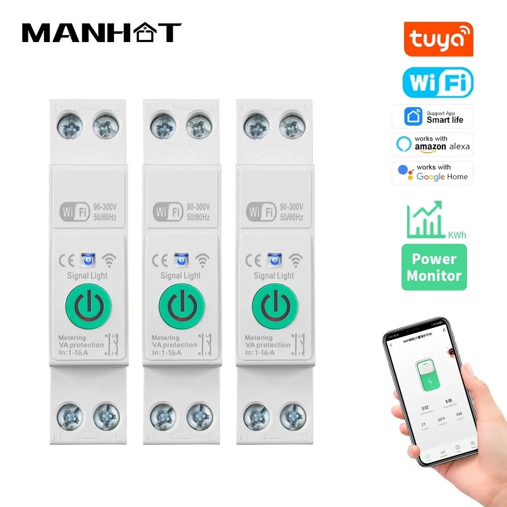 Für Tuya WiFi Smart Circuit Breaker 1P+N 63A DIN-Schienen-Schalter mit Stromverbrauchsstatistik und Sprachsteuerung für Alexa Google Home Image