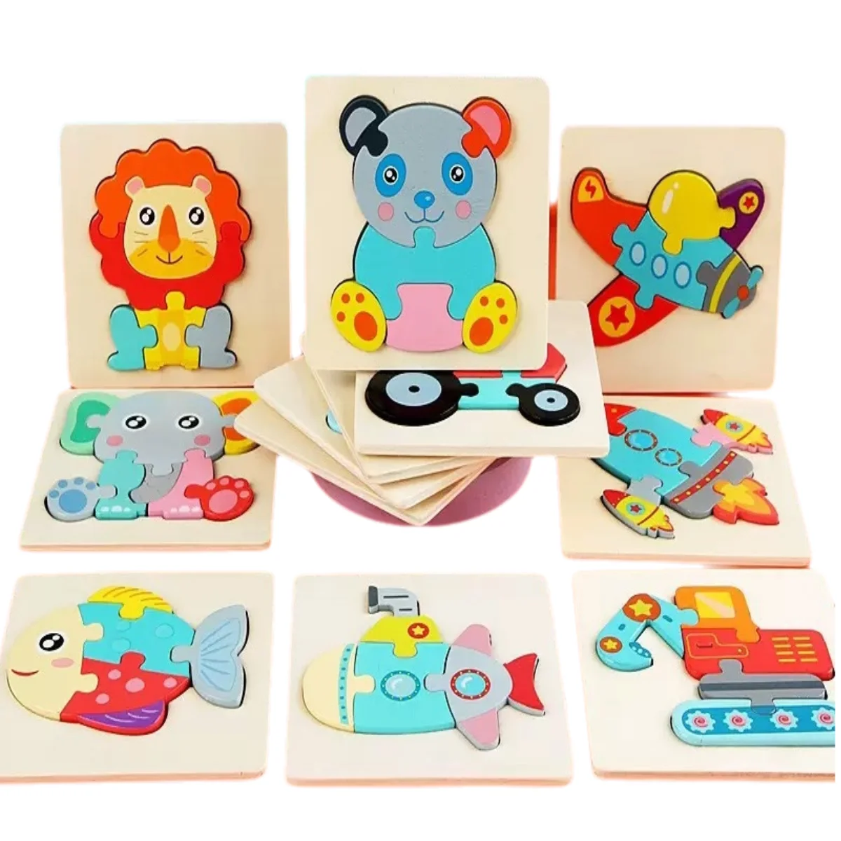10,7 cm/4,21 in Kinder Bunte 3D Puzzles Montessori Spiele Cartoon Tiere Puzzle Baby Pädagogisches Holz Spielzeug für Kinder Image