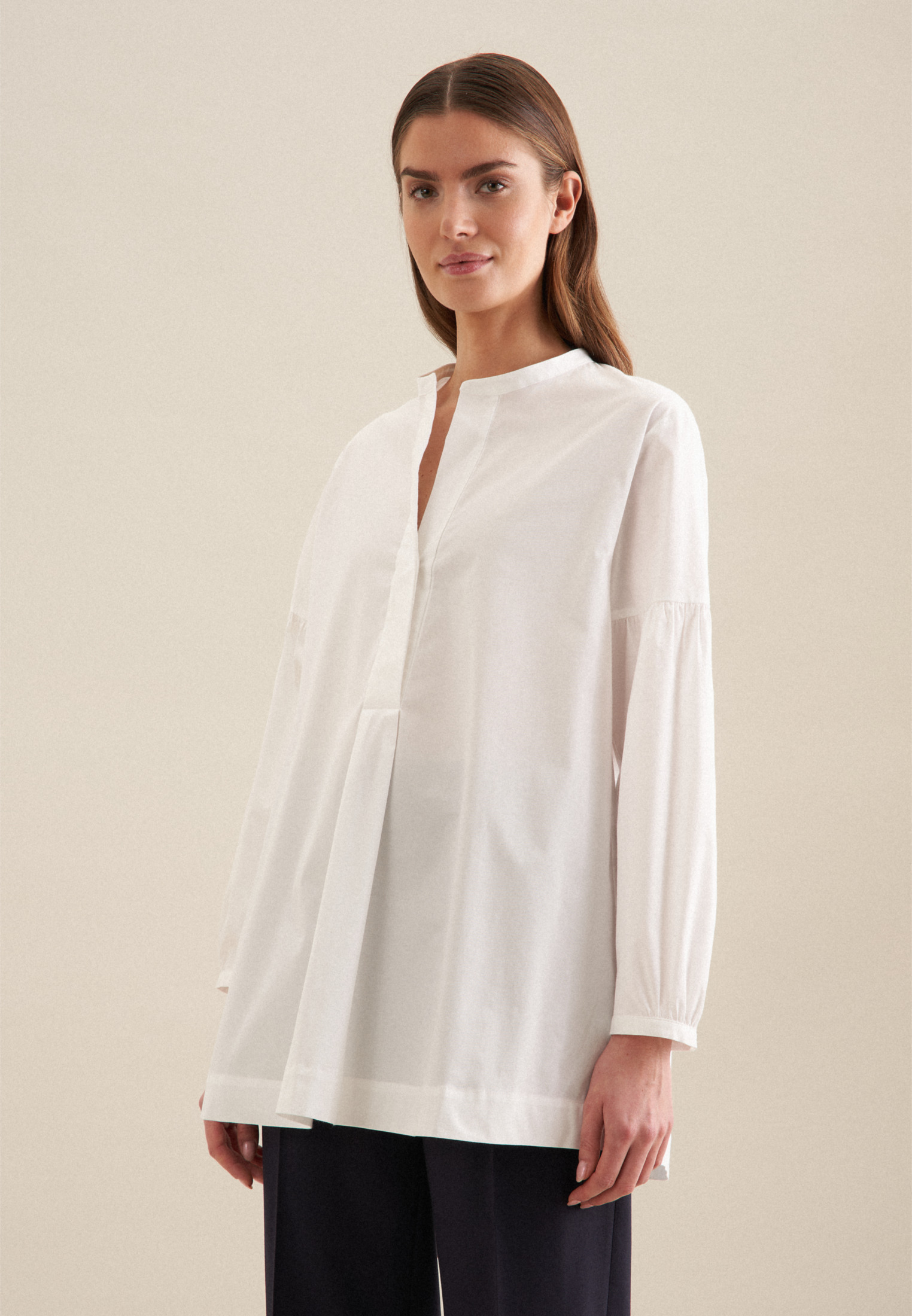 Stehkragenbluse Damen Weiß Image