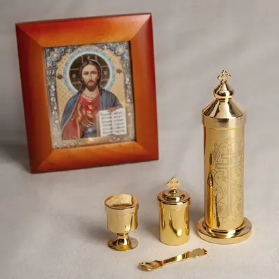 HT Holy Mass Set Suitcase Handmade Case Gold Plated Chalice With Spoon Orthodox Etiquette Supplies