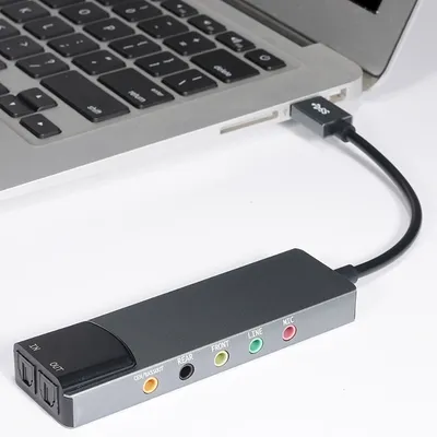 External USB Sound Card 6-in-1 USB Audio Interface External 3.5mm Audio Adapter Soundcard for Laptop