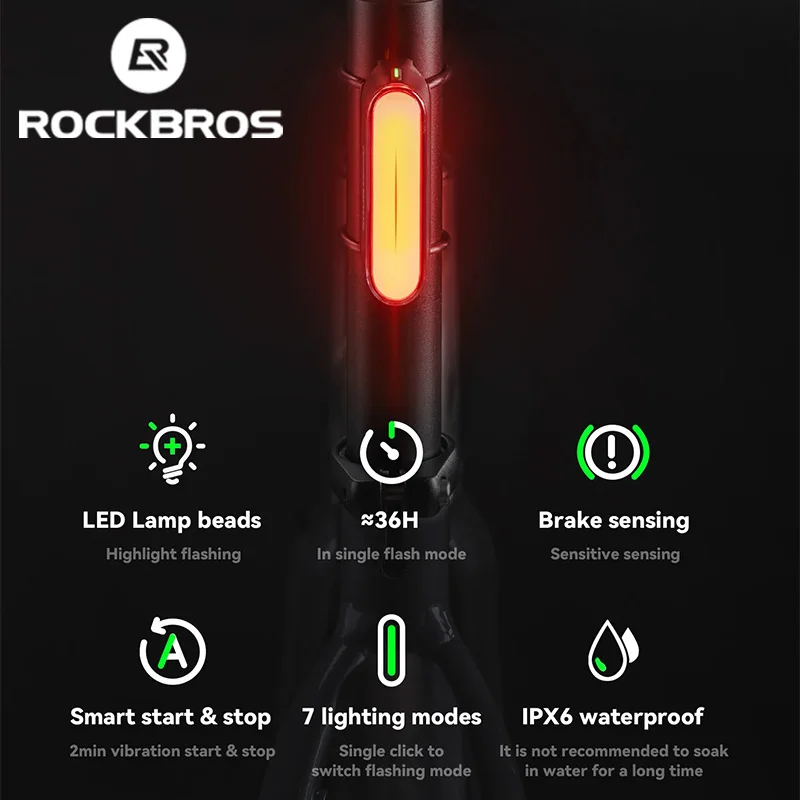 ROCKBROS Bicycle Light Magnetically Absorbed Smart Brake Tail Light MTB Bike Lights Road Bike Night Tail Light Cycling Equipment