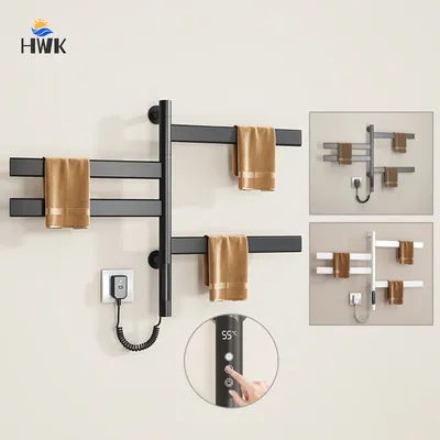 Black Square/Round Rods Heated Towel Rack Smart Touch Control Electric Towel Rail Rotatable Towel
