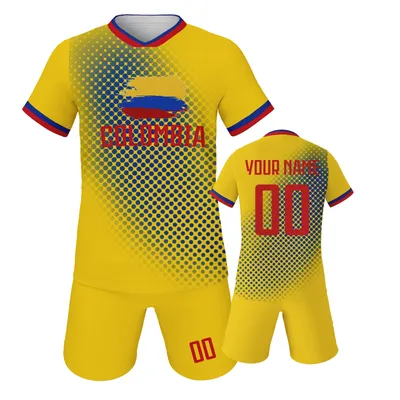 Colombia Custom Kids Soccer Jersey Training Uniform Boys Girls Football Kit with Printed Name and