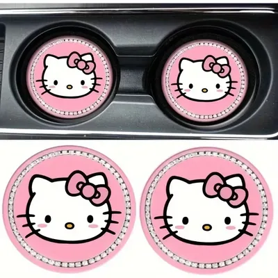 2Pcs Hello Kitty Car Coasters Cartoon Pattern Cute Non-slip Insulated Car Decoration Kawaii Sanrio