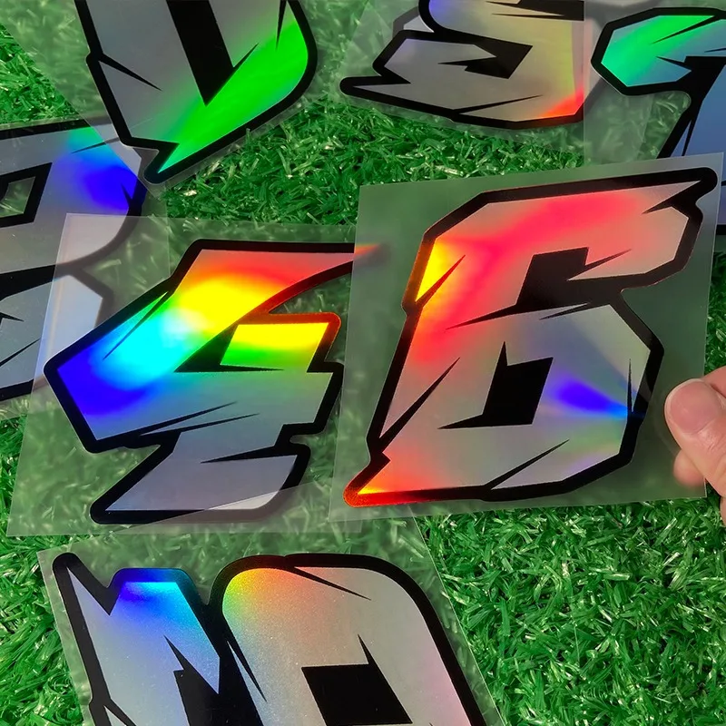 Autocollants de Scooter avec numéro Laser, 1 pièce, autocollants imperméables en vinyle pour carénage de réservoir de carburant de vélo moto pour Honda Yamaha Kawasaki Ktm Bmw