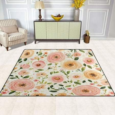 Soft Pink Floral Pattern 80 x58 Extra Large Plush Memory Foam Rug Soft Absorbent Non Slip