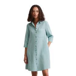 Midikleid MARC O'POLO "in A-Linie geschnitten", Damen, Gr. 32, Normalgrößen, pure teal, Obermaterial: 100% Leinen; Futter: 100% Baumwolle, unifarben, relaxed fit knielang, 3/4-Ärmel Manschette, Kleider