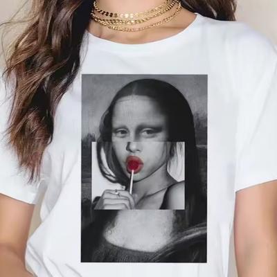 TEMU Women's Short Sleeve Crew Neck T-shirt - Modern Graphic Print, Medium Stretch Casual Top, Machine Washable All-season Comfort Fit, Ladies T Shirts Image