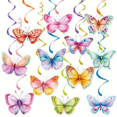 TEMU 12pcs Vibrant Watercolor Hanging Decorations - Colorful Garland Banners For Birthday Parties & Celebrations, No Feathers, Electricity-free, Birthday Party Decorations Image