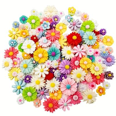 TEMU 100pcs Colorful Resin Daisy Flower Charms - Flatback Beads For , Scrapbooking, Hair Accessories & Crafts, Assorted Colors, Flower Charms Image