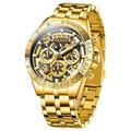 Montre OLEVS 9913 pour Homme Sport d'Affaires Creux Étanche Lumineux Chronographe Acier Inoxydable Montre à Quartz de Luxe Top Or
