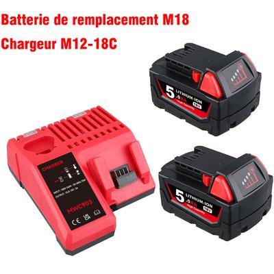Pdstation - 2er-Pack 5,0 Ah Ersatzakku für Milwaukee M-18 Lithium-Ionen-Akku und Ladegerät-Set, Image
