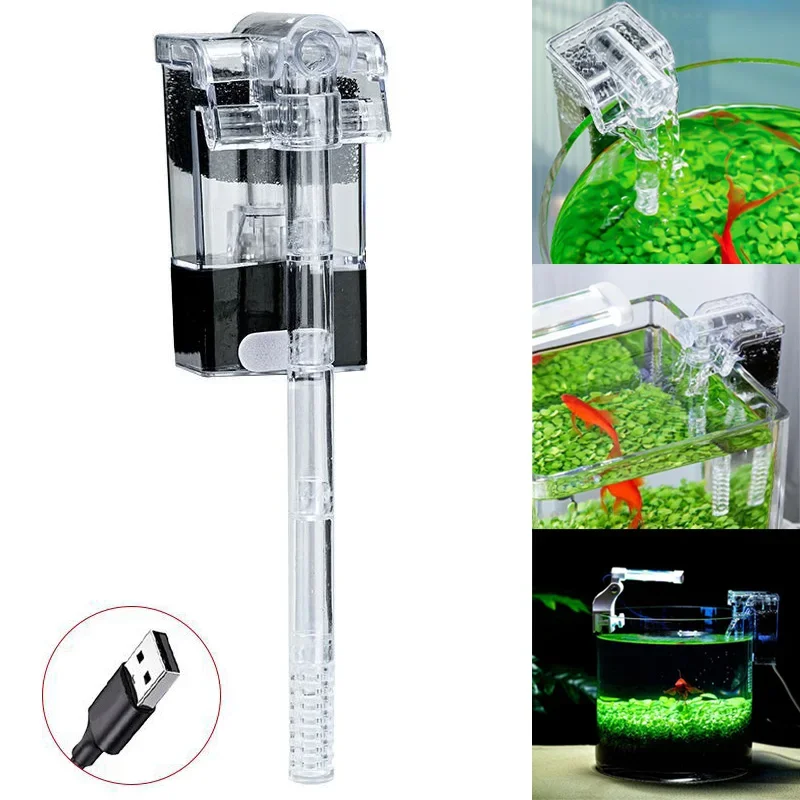 Mini Plug-in Wasserfall Filter Aquarium leise Filterpumpe USB AC/DC Schnittstelle Filter Wasserpumpe Drei in einer Sauerstoffpumpe Image