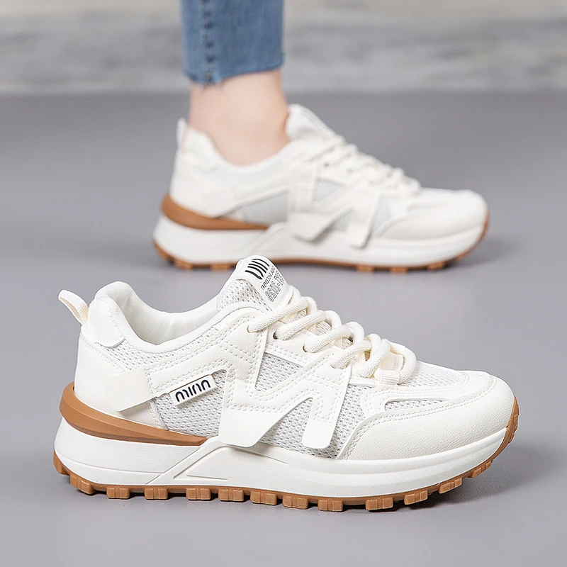 Frauen Casual Schuhe Mode Atmungsaktive Wanderschuhe Mesh Flache Schuhe Turnschuhe Frauen 2025Gym Vulkanisierte Schuhe Weiß Weibliche Schuhe