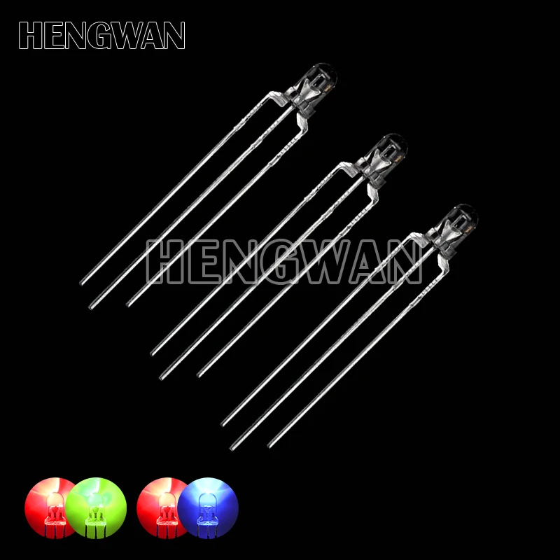 50 stücke f3 3mm rund klar/Nebel zweifarbige gemeinsame Anode/Kathode führte rot & grün rot & blau zweifarbig 3-polige Leuchtdiode Image