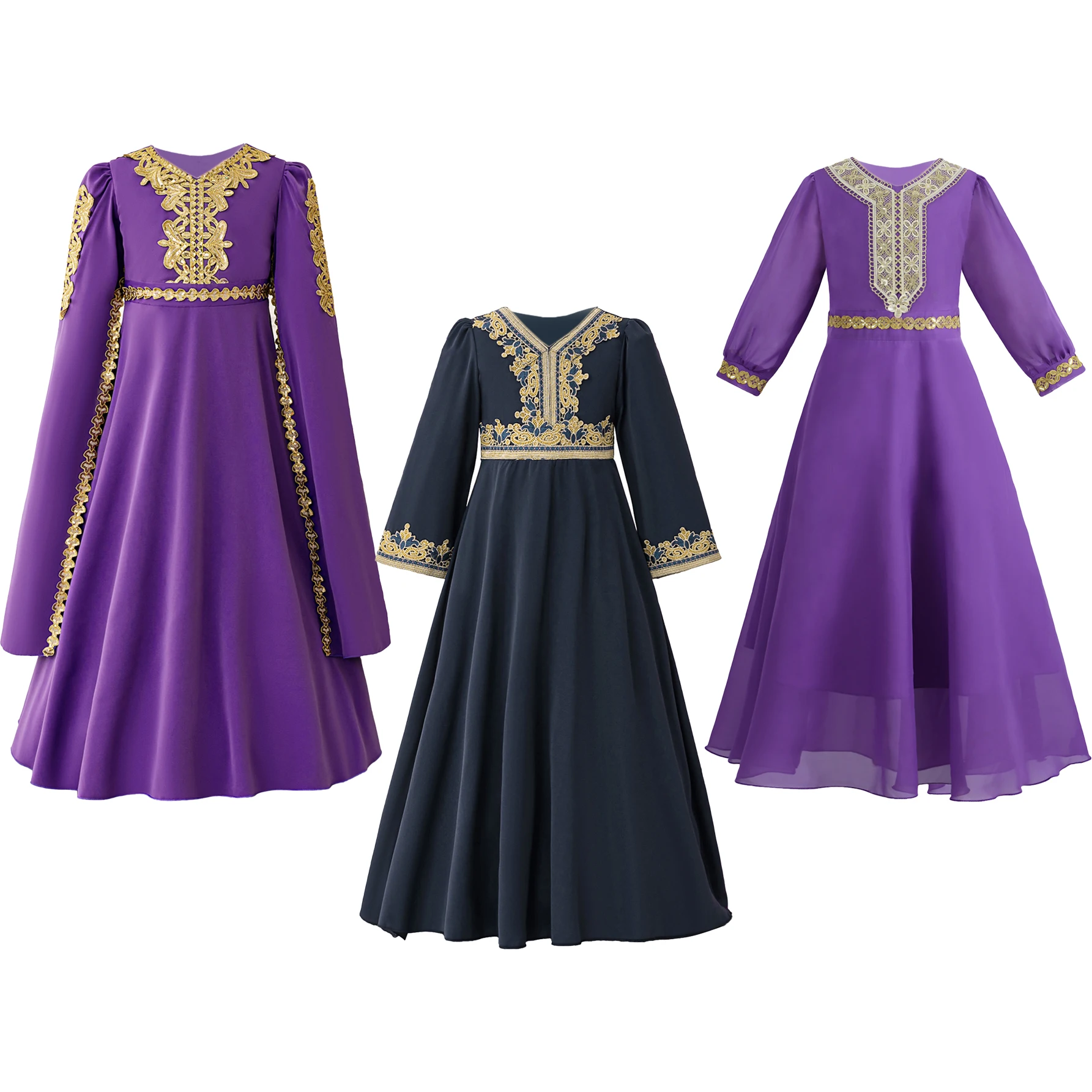 Luxus Pailletten Muslimischen Ramadan Gebete Mädchen Kleid Langarm Robe Arabischen Dubai Casual Party Kleider Eid Enfant Urlaub Prom Kostüm Image