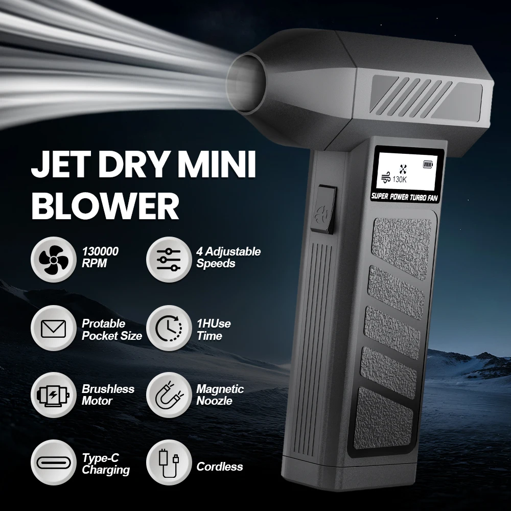 Tragbares Turbogebläse, Strahlventilator, 13.000 U/min, Typ C, Lade- und Reinigungsgebläse, elektrischer Luftstaubsauger, 4 Gänge, verstellbar, Auto, bläst Schnee Image