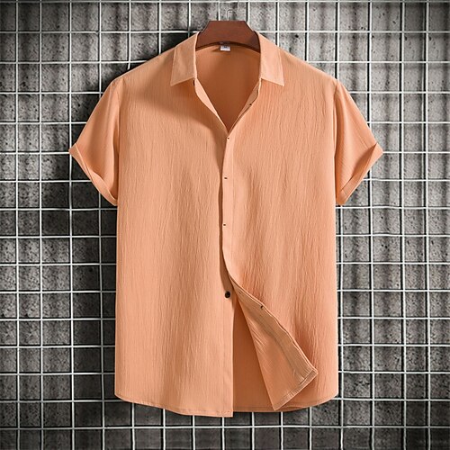 Herren Hemd Freizeithemd Knopfhemd Einfach Urlaub Straße Schwarz Weiß Rosa Wein Kurzarm Revers Sommer Bekleidung Button-Down Image