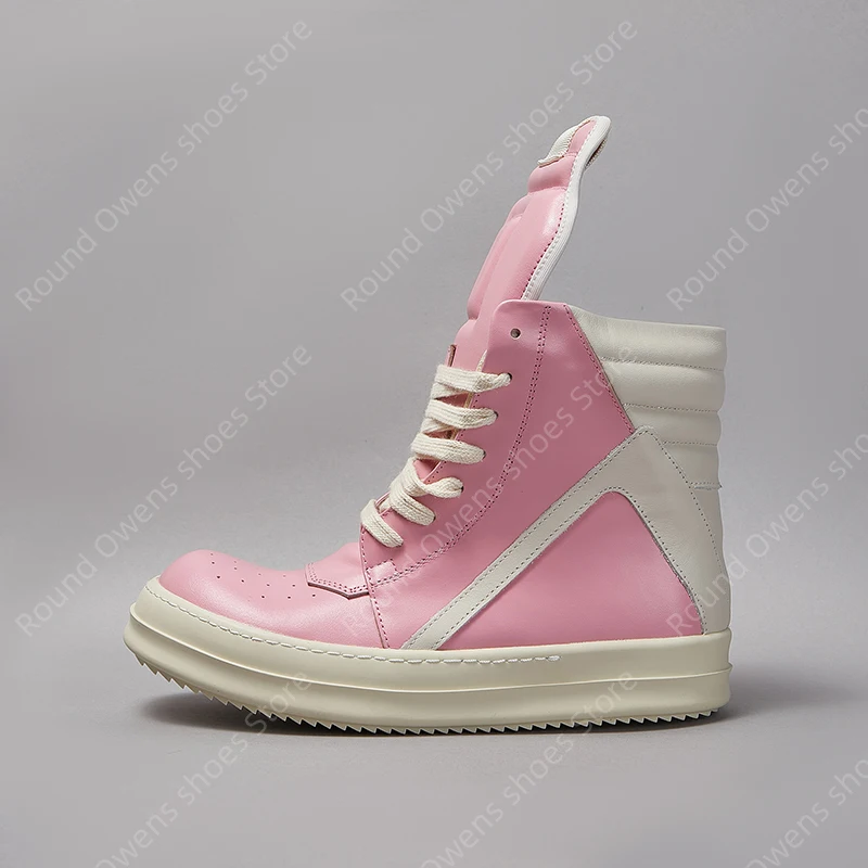 Rosa Leder High Top Geo Luxus Qualität Männer Lace Up Zip Ro Frauen Flache Turnschuhe Casual Designer Straße Hip-hop Stiefeletten Schuhe