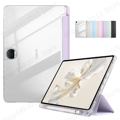 For Honor Pad 9 Case 12.1" Trifold Leather Acrylic Clear Hard Back Stand Tablet Coque For Honor Pad