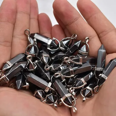 Wholesale 12 24 50pcs/lot natural Hematite Stone pillar shape point Chakra charms pendant for