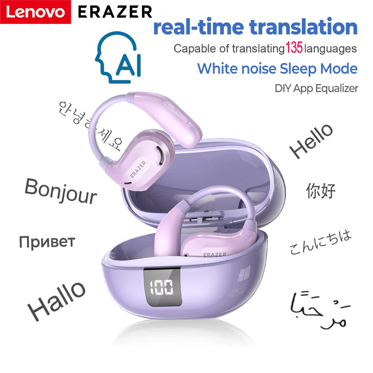 ERAZER XT66PRO Auricolari Bluetooth Cuffie ASMR APP fai da te Traduttore AI Auricolari Cuffie wireless 13 ore di visualizzazione a lunga durata