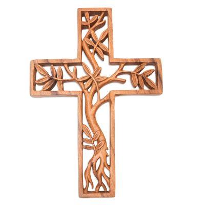 Blessed Cross,'Handmade Suar Wood Cross Relief Panel'