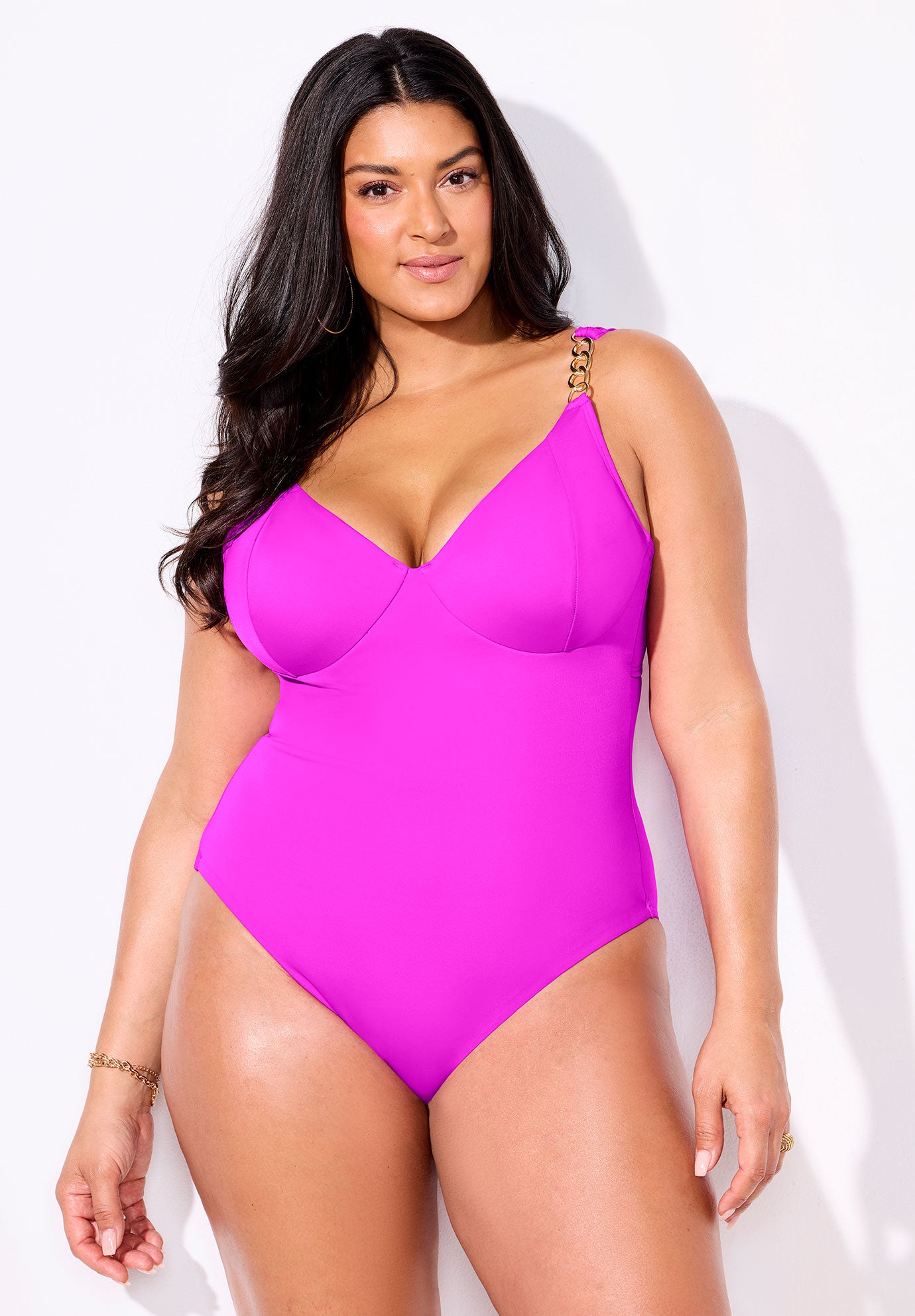 Plus Size Women's Chain Accent Underwire One Piece Swimsuit by Swimsuits For All in Very Fuchsia (Size 4)