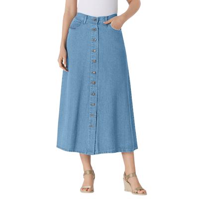 Plus Size Women's Perfect Cotton Button Front Denim Skirt by Woman Within in Light Stonewash (Size 36 W)
